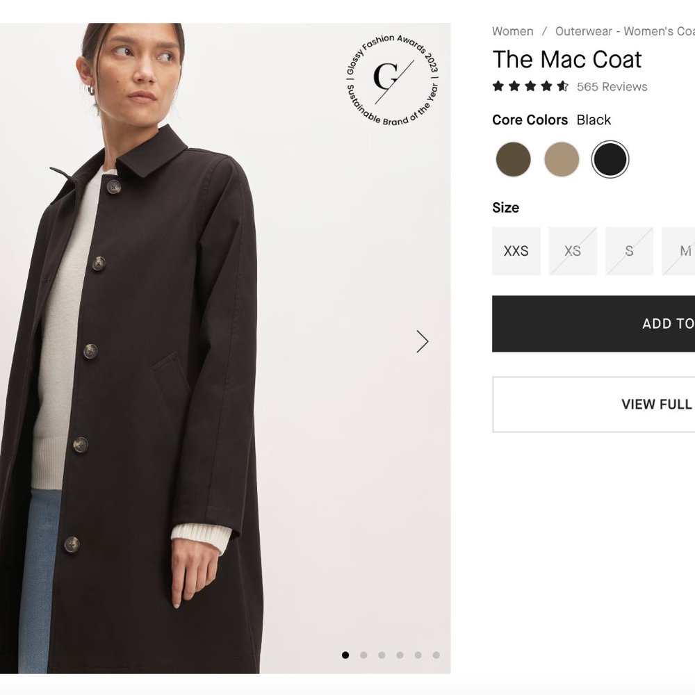 Everlane The Mac Coat xs NWT - SOLD OUT on Site!!
